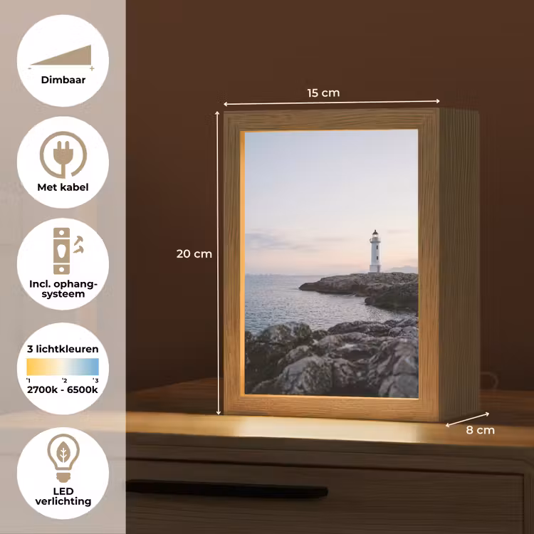 Rotsen - Vuurtoren - Wit Light Box met kabel (Tafellamp) klein -USP_NL