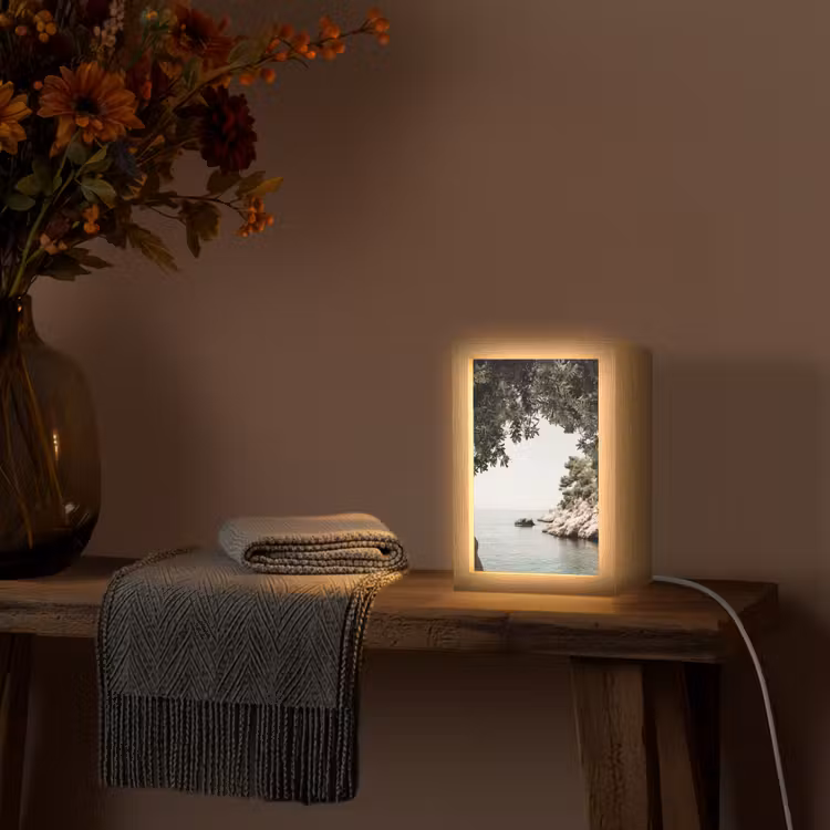 Rotsen - Zee - Boom - Groen Light Box met kabel (Tafellamp) klein -sfeer4