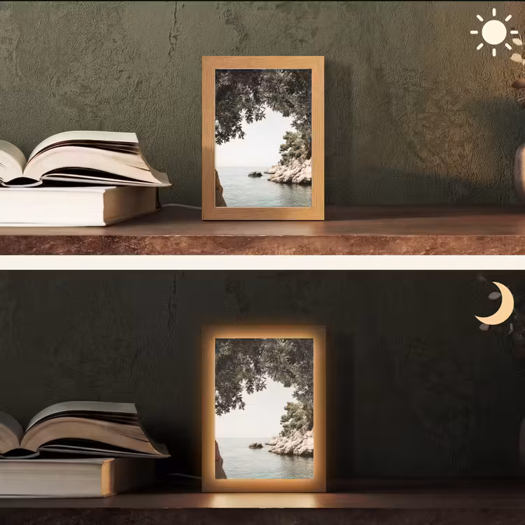 Rotsen - Zee - Boom - Groen Light Box met kabel (Tafellamp) klein -sfeer3