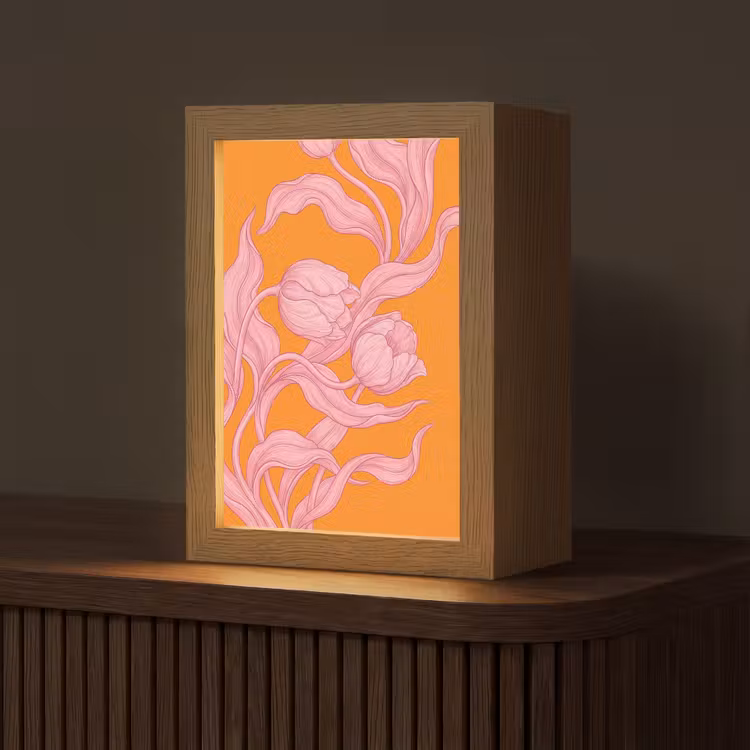 Tafellamp - Roze bloemen - Modern - Roze bloemen - Modern Light Box met kabel (Tafellamp) klein