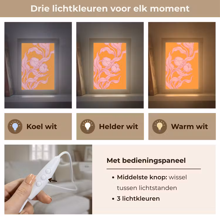 Tafellamp - Roze bloemen - Modern - Roze bloemen - Modern Light Box met kabel (Tafellamp) klein