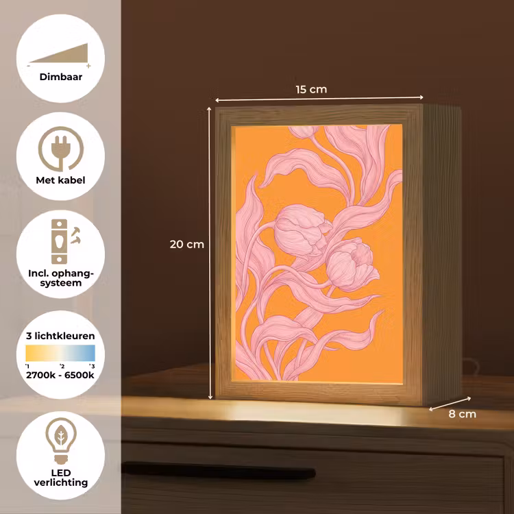Tafellamp - Roze bloemen - Modern - Roze bloemen - Modern Light Box met kabel (Tafellamp) klein