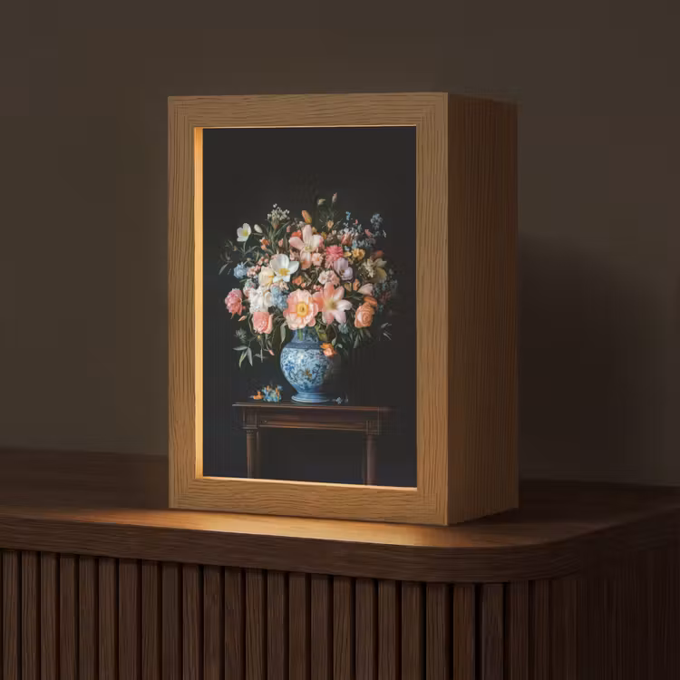 Roze - Bloemen - Vaas - Kleuren Light Box met kabel (Tafellamp) klein -z3d_website