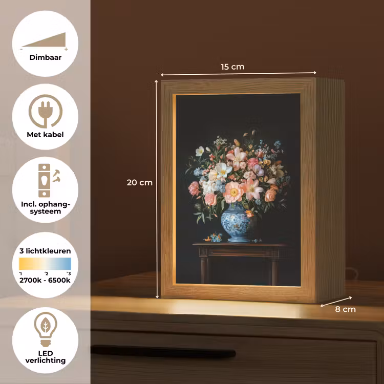 Roze - Bloemen - Vaas - Kleuren Light Box met kabel (Tafellamp) klein -USP_NL