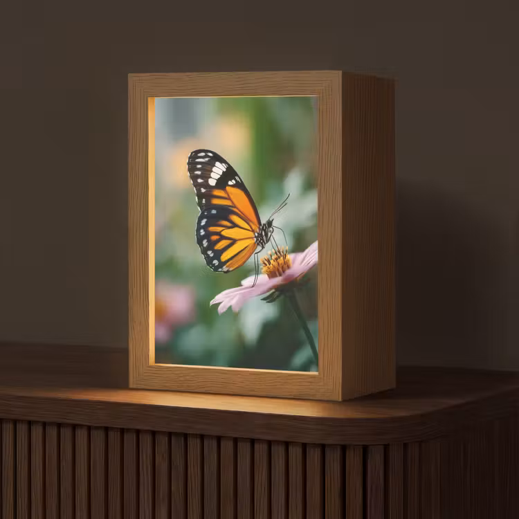 Roze bloemen - Vlinder - Zachte focus Light Box met kabel (Tafellamp) klein -z3d_website