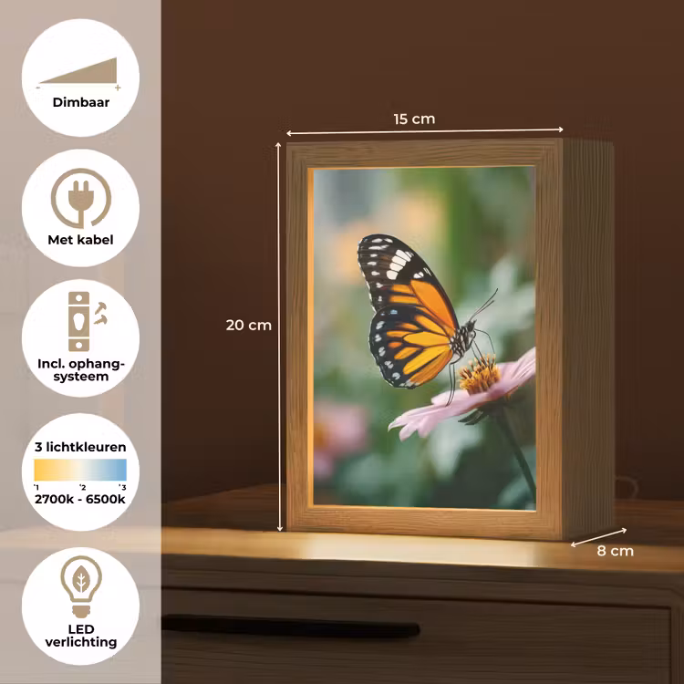 Roze bloemen - Vlinder - Zachte focus Light Box met kabel (Tafellamp) klein -USP_NL
