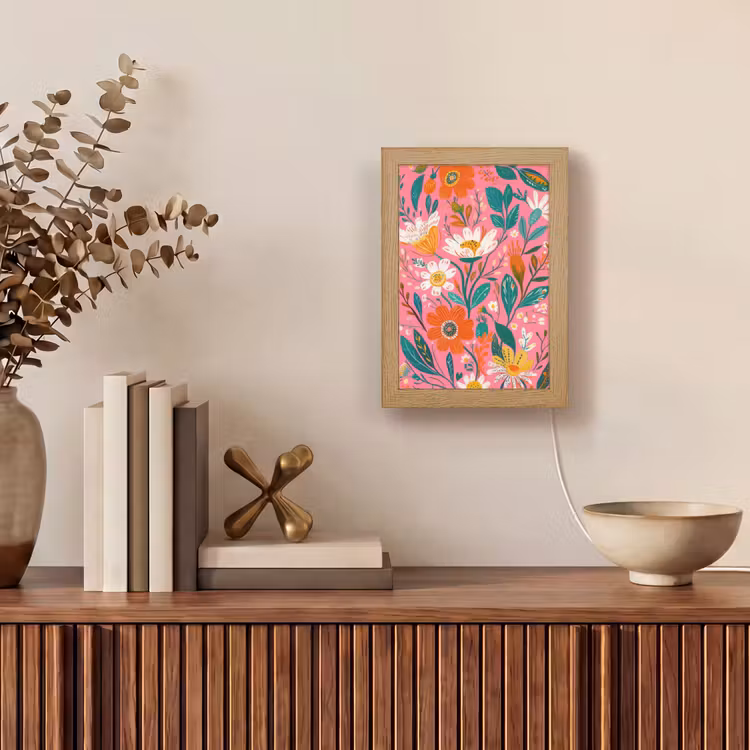 Roze - Bloemen - Wit - Oranje Light Box met kabel (Tafellamp) klein -sfeer2