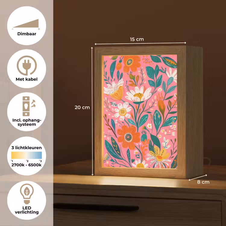 Roze - Bloemen - Wit - Oranje Light Box met kabel (Tafellamp) klein -USP_NL