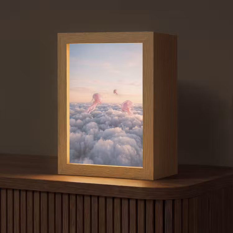 Tafellamp - Roze dier - Wolken - Roze dier - Wolken Light Box met kabel (Tafellamp) klein