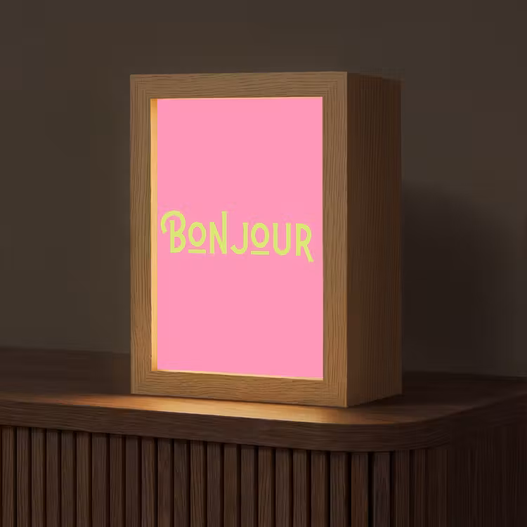 Roze - Groene Bonjour - art-deco Light Box met kabel (Tafellamp) klein -z3d_website