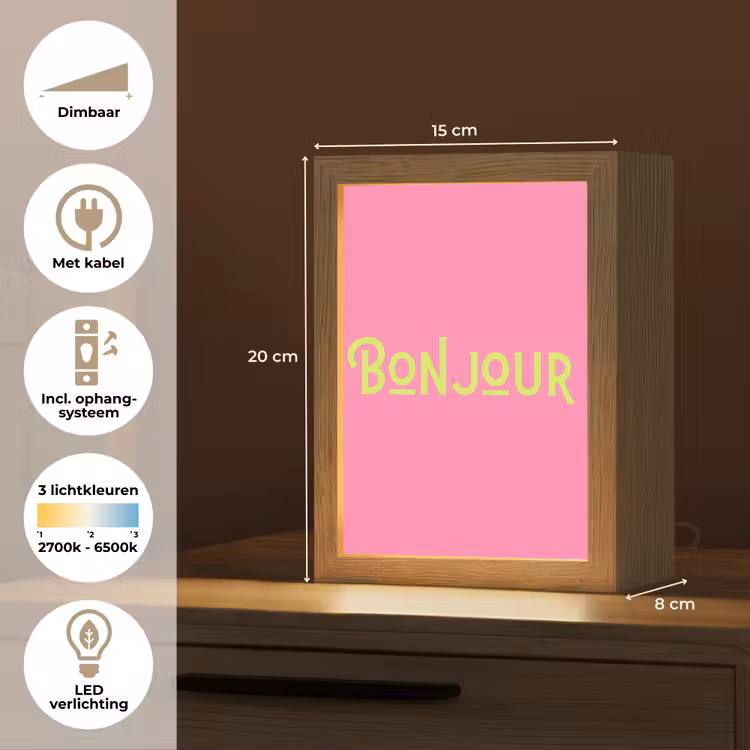 Roze - Groene Bonjour - art-deco Light Box met kabel (Tafellamp) klein -USP_NL