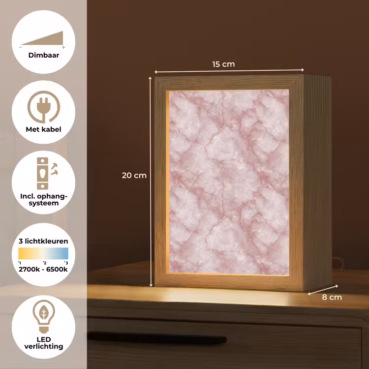 Roze - Kwartsmarmer - Aders Light Box met kabel (Tafellamp) klein 925 -USP_NL