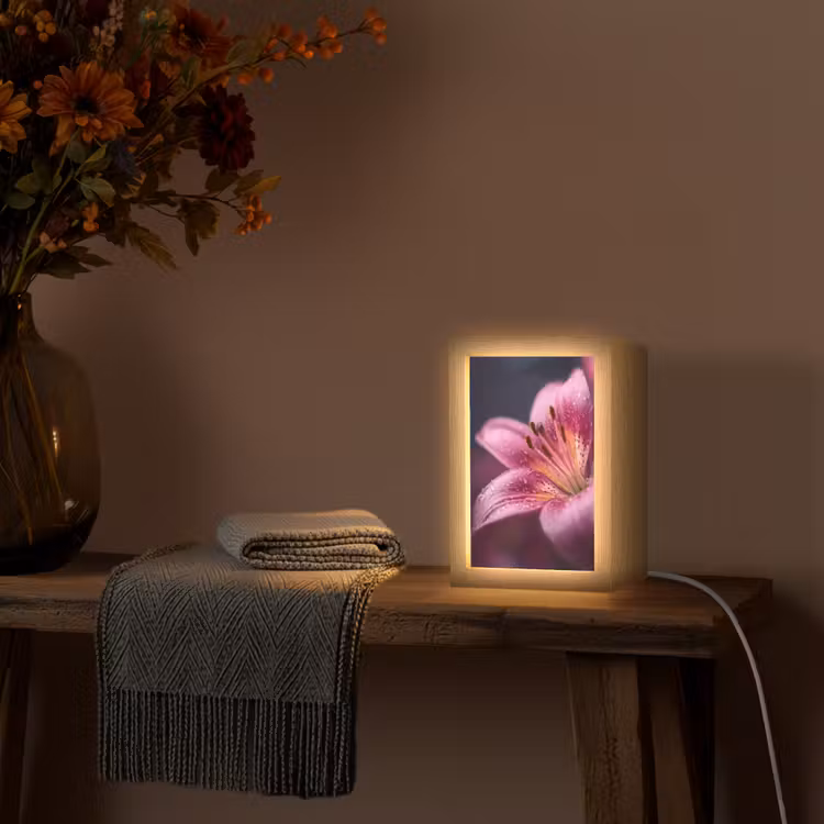 Roze - lelie - Dauwdruppels Light Box met kabel (Tafellamp) klein -sfeer4