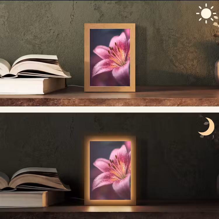 Roze - lelie - Dauwdruppels Light Box met kabel (Tafellamp) klein -sfeer3