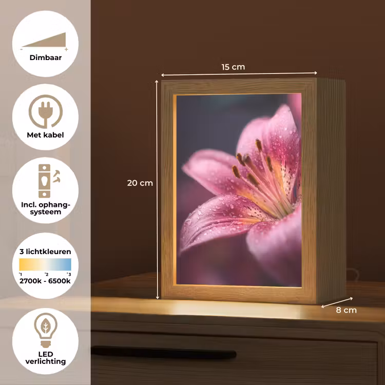 Roze - lelie - Dauwdruppels Light Box met kabel (Tafellamp) klein -USP_NL