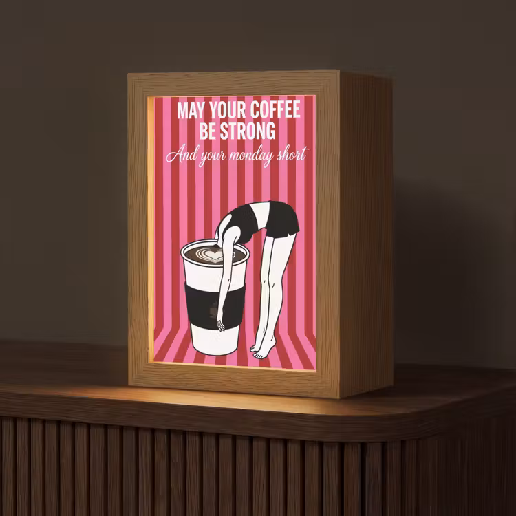 Roze - Strepen - Koffie - Maandag Light Box met kabel (Tafellamp) klein -z3d_website