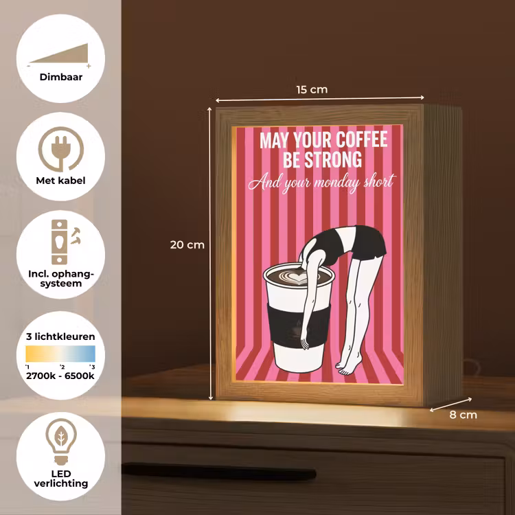 Roze - Strepen - Koffie - Maandag Light Box met kabel (Tafellamp) klein -USP_NL