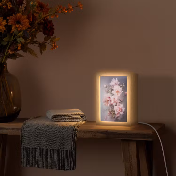 Rozen - Bloemen - Roze - Kunst - Watercolor Light Box met kabel (Tafellamp) klein -sfeer4