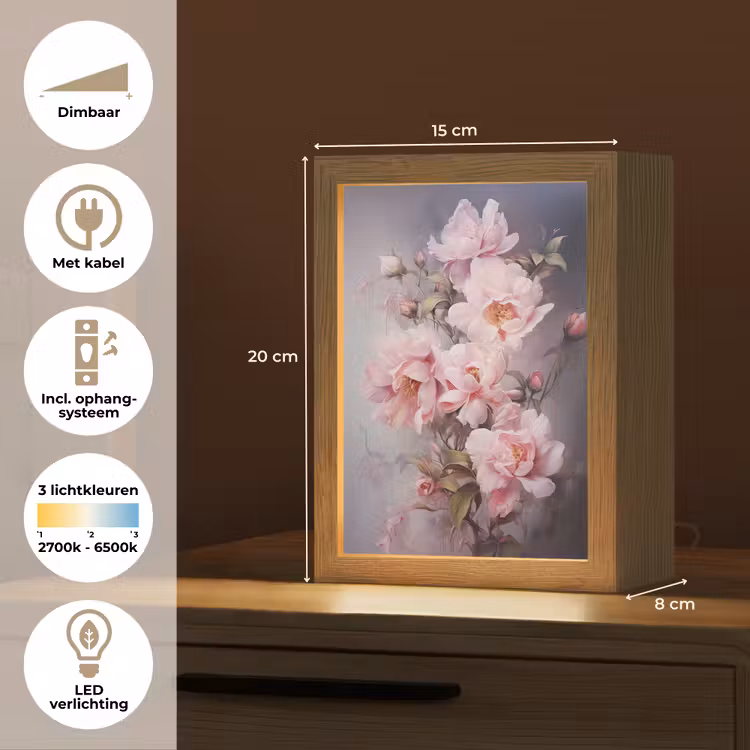 Rozen - Bloemen - Roze - Kunst - Watercolor Light Box met kabel (Tafellamp) klein -USP_NL