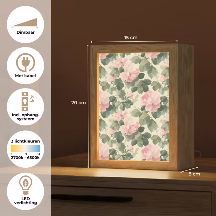 Rozen - Botanisch - Roze Light Box met kabel (Tafellamp) klein 925 -USP_NL