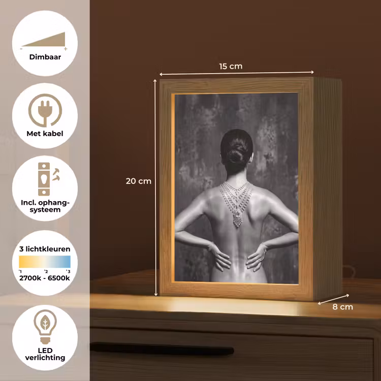 Rug - Ketting - Portret - Zwart - Wit - Glamour Light Box met kabel (Tafellamp) klein -USP_NL