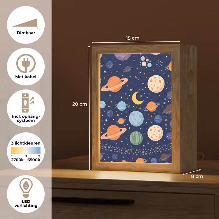 Ruimte - Planeten - Kleurrijk Light Box met kabel (Tafellamp) klein -USP_NL