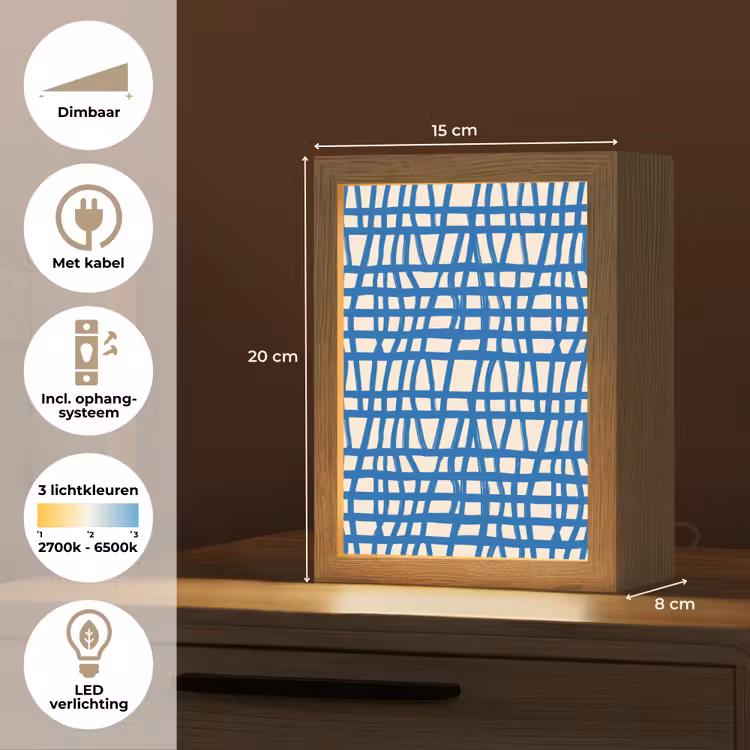 Ruitpatroon - Blauw - Crème Light Box met kabel (Tafellamp) klein 925 -USP_NL