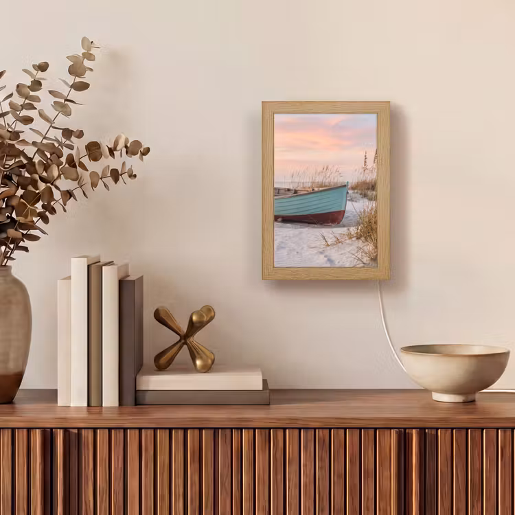 Rustiek - Roeiboot - Zandstrand Light Box met kabel (Tafellamp) klein -sfeer2