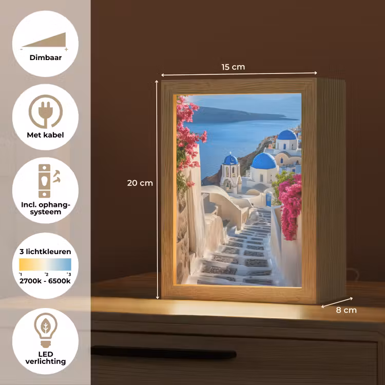 Santorini - Bloemen - Griekenland Light Box met kabel (Tafellamp) klein -USP_NL