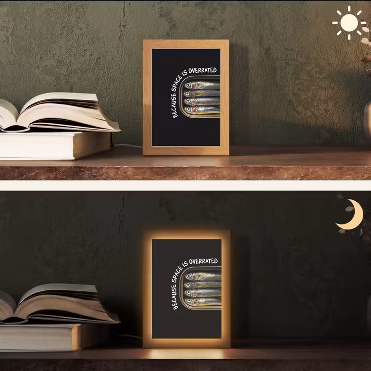 Sardines - Tekst - Vis - Blik Light Box met kabel (Tafellamp) klein -sfeer3