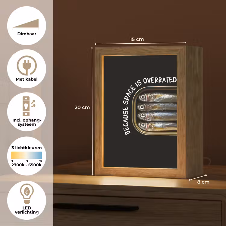 Sardines - Tekst - Vis - Blik Light Box met kabel (Tafellamp) klein -USP_NL