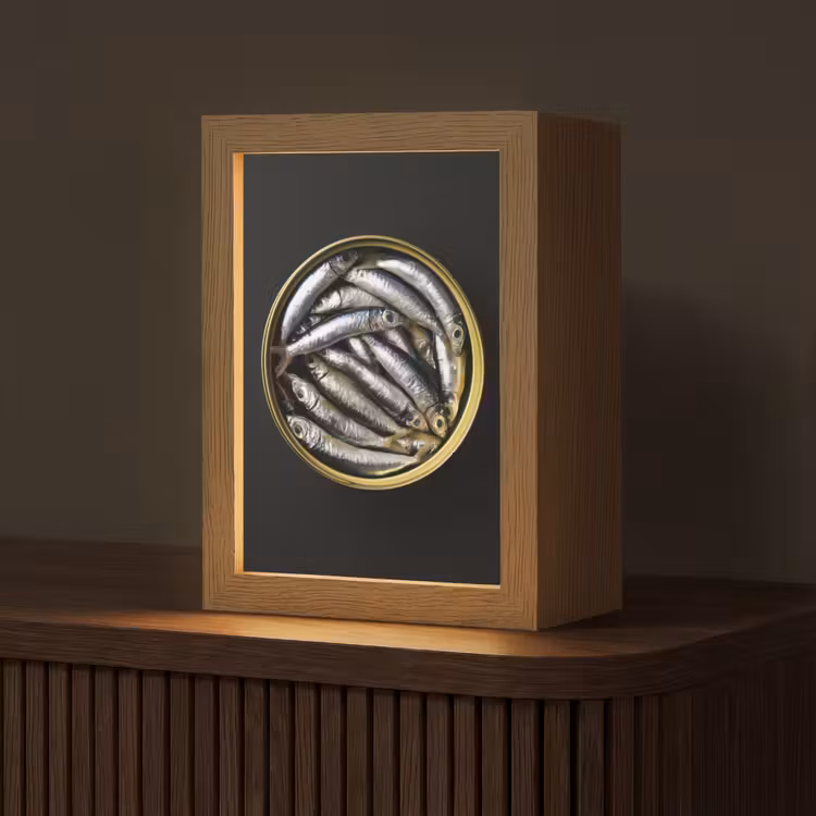Sardines - Vissen - Rond - Zwart Light Box met kabel (Tafellamp) klein -z3d_website