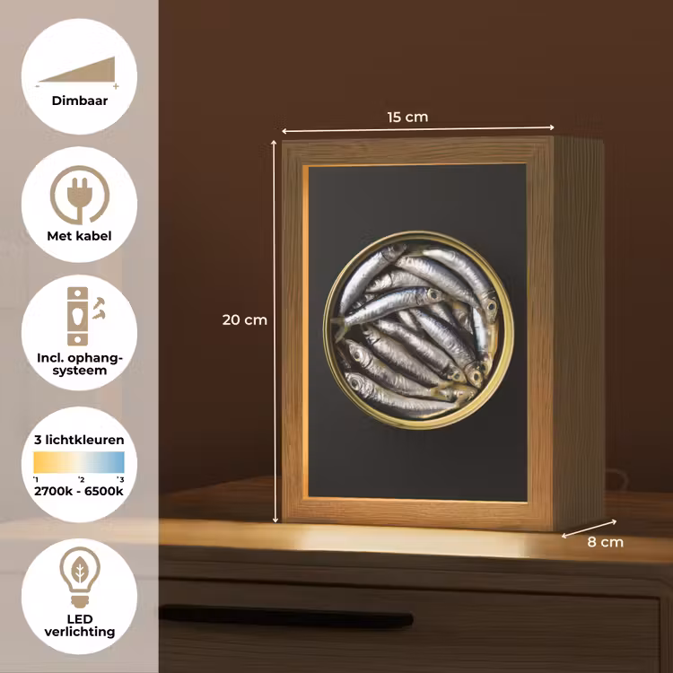 Sardines - Vissen - Rond - Zwart Light Box met kabel (Tafellamp) klein -USP_NL