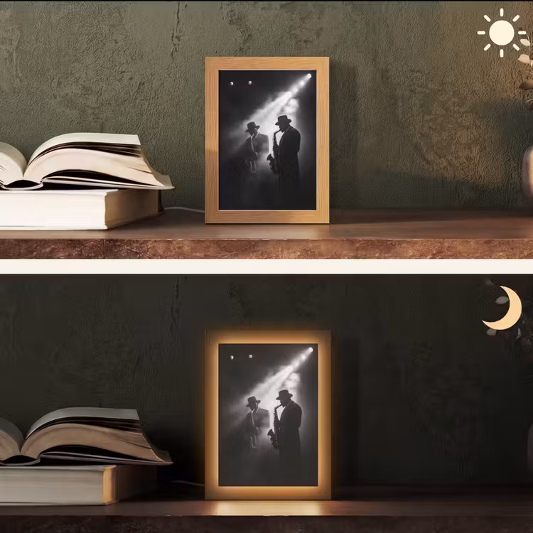Saxofonisten - Hoeden - Rook - Licht Light Box met kabel (Tafellamp) klein -sfeer3