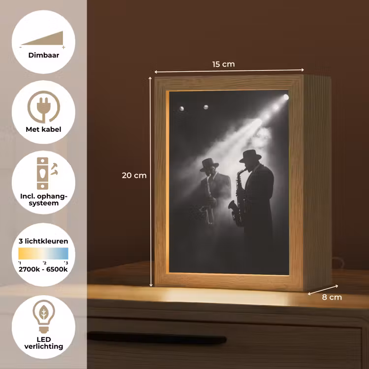 Saxofonisten - Hoeden - Rook - Licht Light Box met kabel (Tafellamp) klein -USP_NL