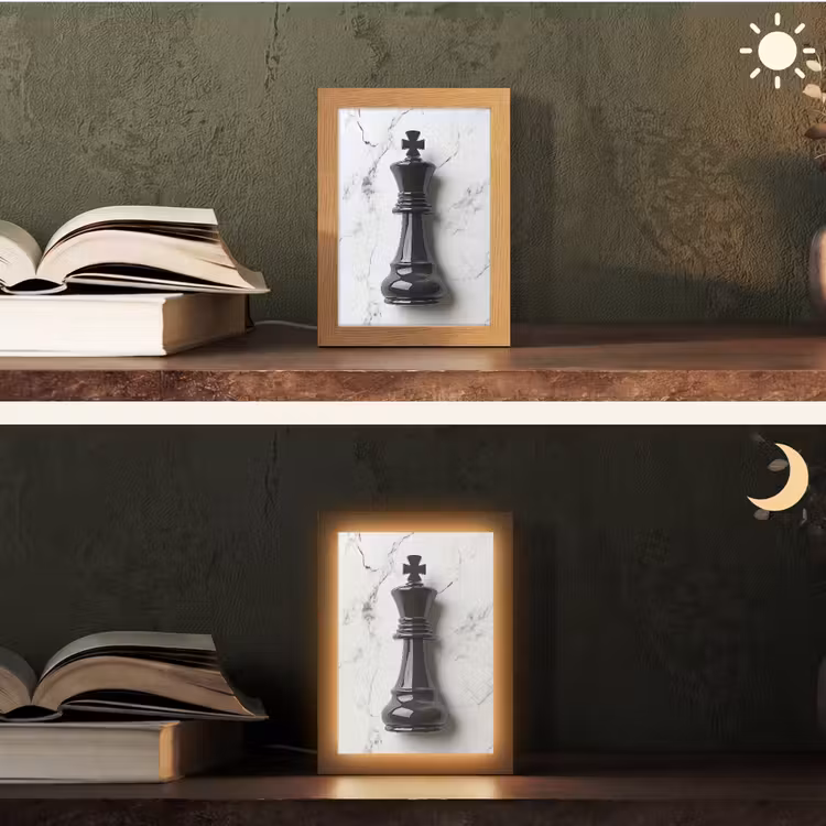 Schaakstuk - Koning - Zwart - Marmer Light Box met kabel (Tafellamp) klein -sfeer3