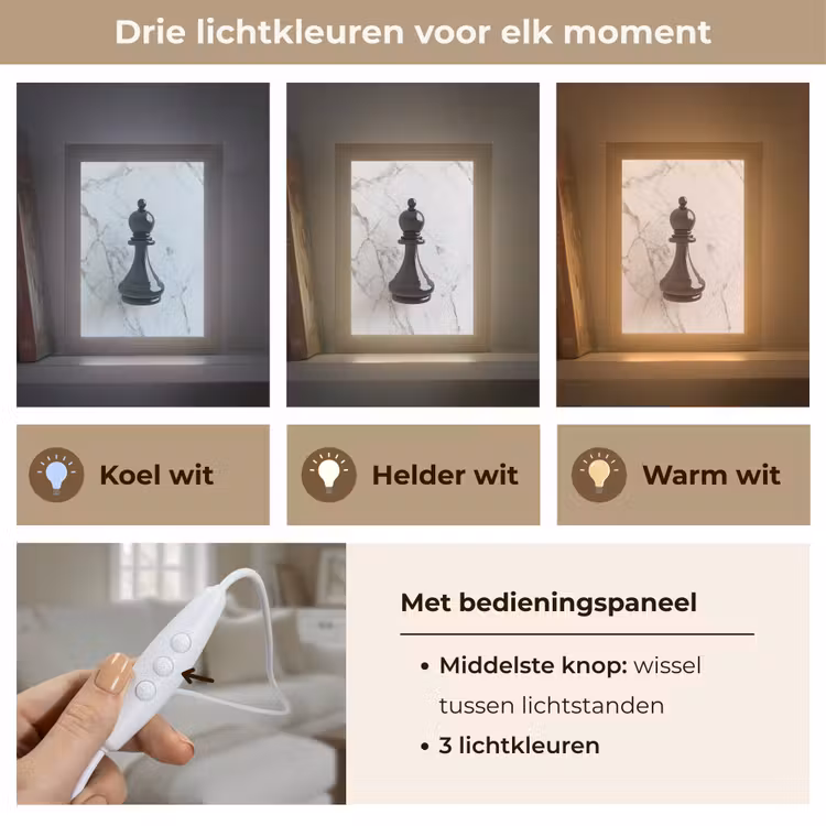 Schaakstuk - Loper - Zwart - Marmer Light Box met kabel (Tafellamp) klein -USP_lichtkleurNL