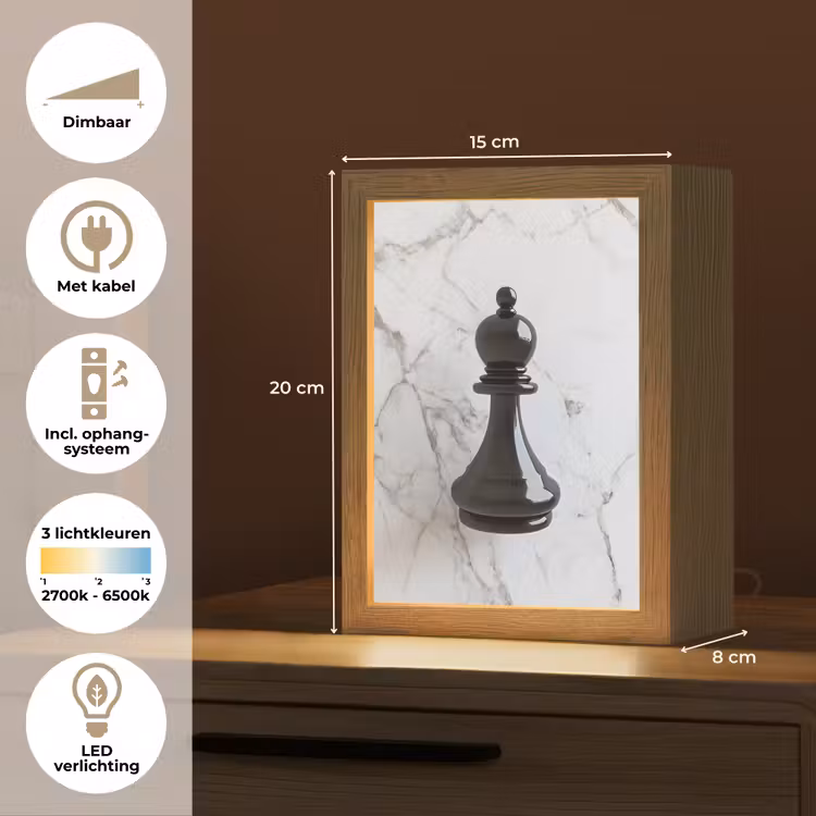 Schaakstuk - Loper - Zwart - Marmer Light Box met kabel (Tafellamp) klein -USP_NL