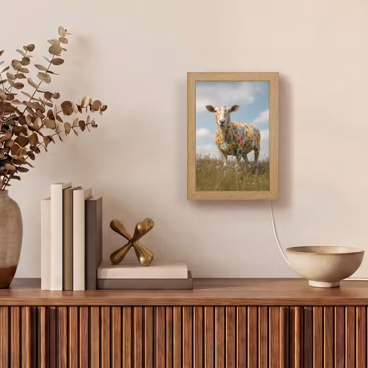 Schaap - Bloemen - Weide Light Box met kabel (Tafellamp) klein -sfeer2