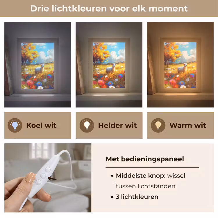 Schaap - Weide - Bloemen Light Box met kabel (Tafellamp) klein -USP_lichtkleurNL