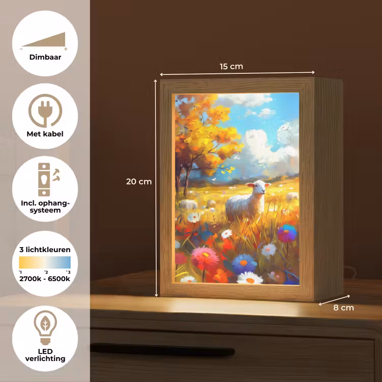 Schaap - Weide - Bloemen Light Box met kabel (Tafellamp) klein -USP_NL