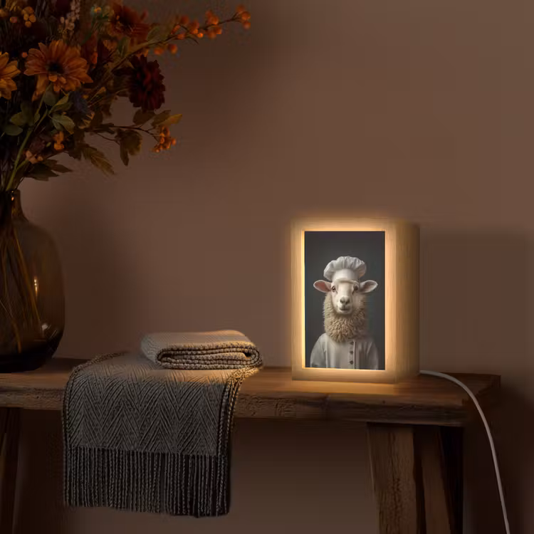 Schaap - Wol - Kok Light Box met kabel (Tafellamp) klein -sfeer4