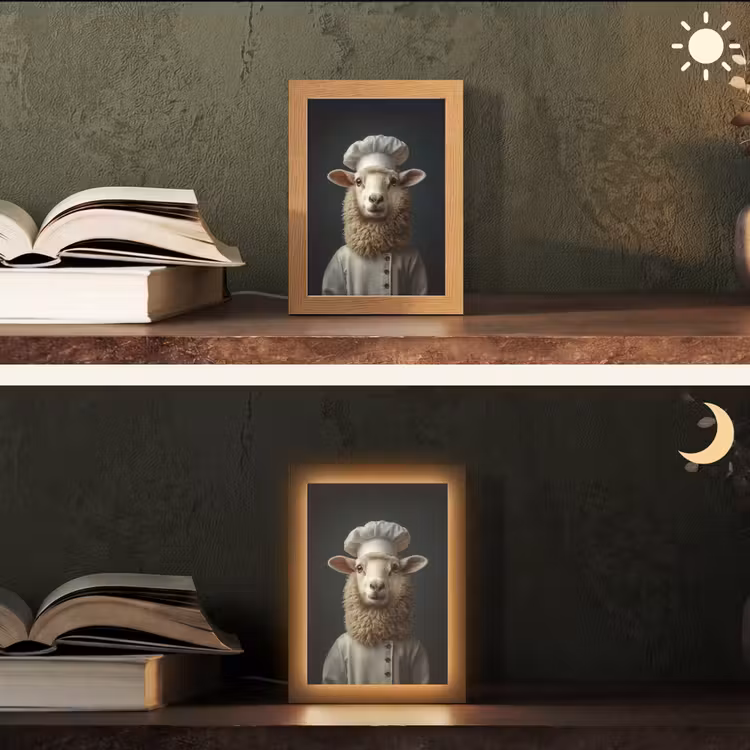Schaap - Wol - Kok Light Box met kabel (Tafellamp) klein -sfeer3