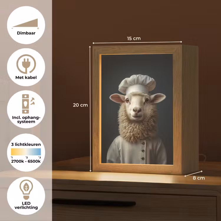 Schaap - Wol - Kok Light Box met kabel (Tafellamp) klein -USP_NL