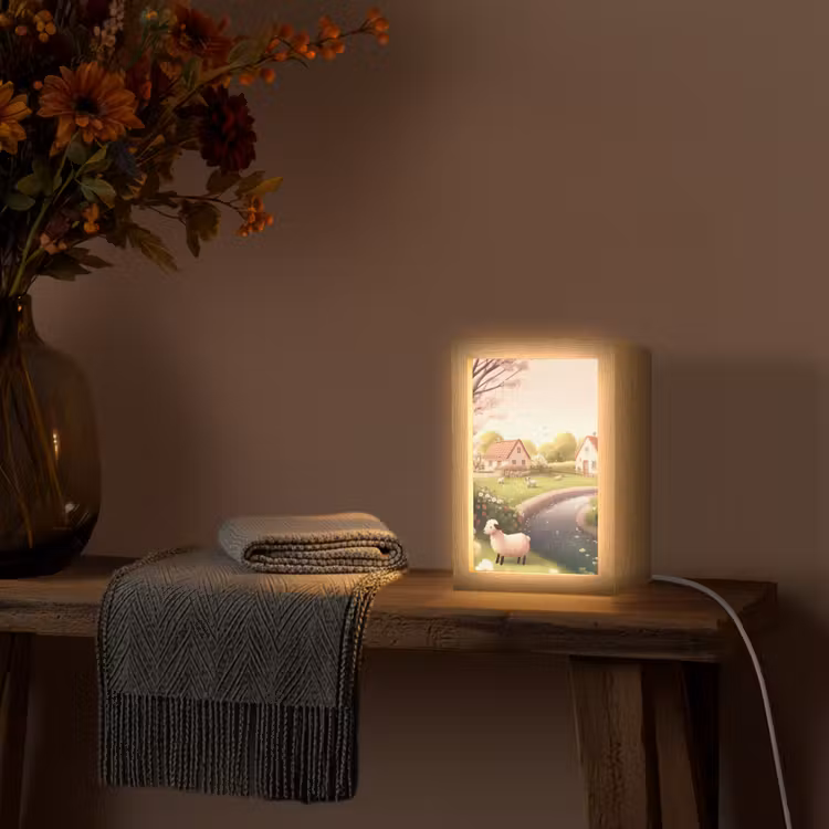 Schapen - Huisje - Platteland Light Box met kabel (Tafellamp) klein -sfeer4