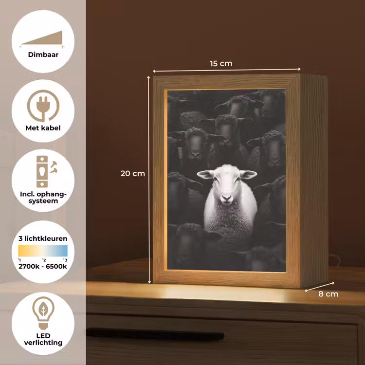 Schapen - Wit - Duisternis Light Box met kabel (Tafellamp) klein -USP_NL