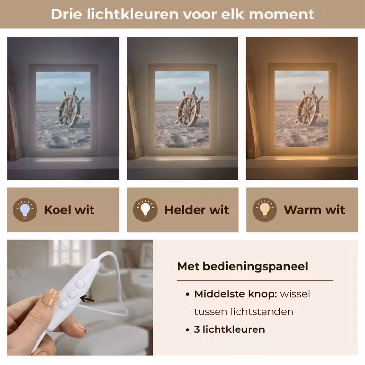 Scheepsstuur - Hout - Bruin - Zand Light Box met kabel (Tafellamp) klein -USP_lichtkleurNL