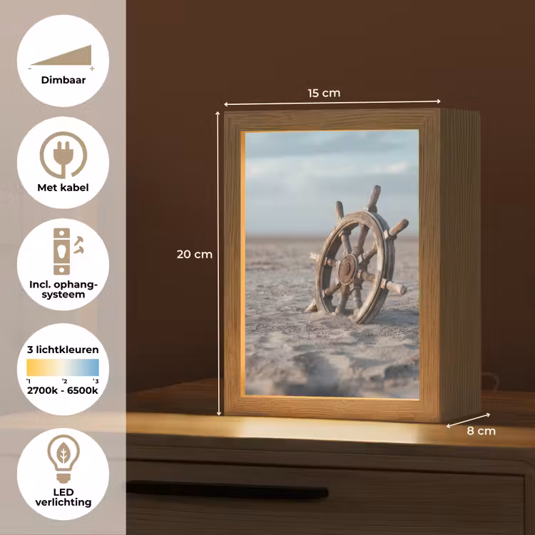 Scheepsstuur - Hout - Bruin - Zand Light Box met kabel (Tafellamp) klein -USP_NL