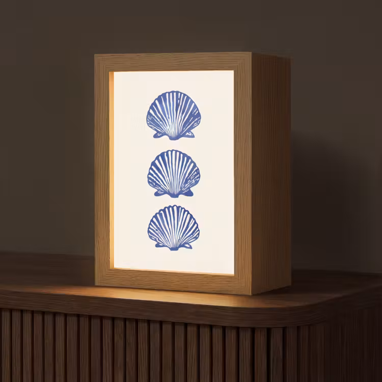 Schelpen - Blauw - Patroon Light Box met kabel (Tafellamp) klein -z3d_website