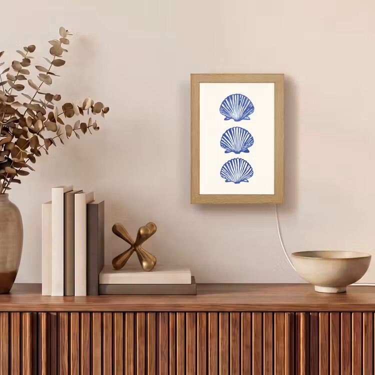 Schelpen - Blauw - Patroon Light Box met kabel (Tafellamp) klein -sfeer2